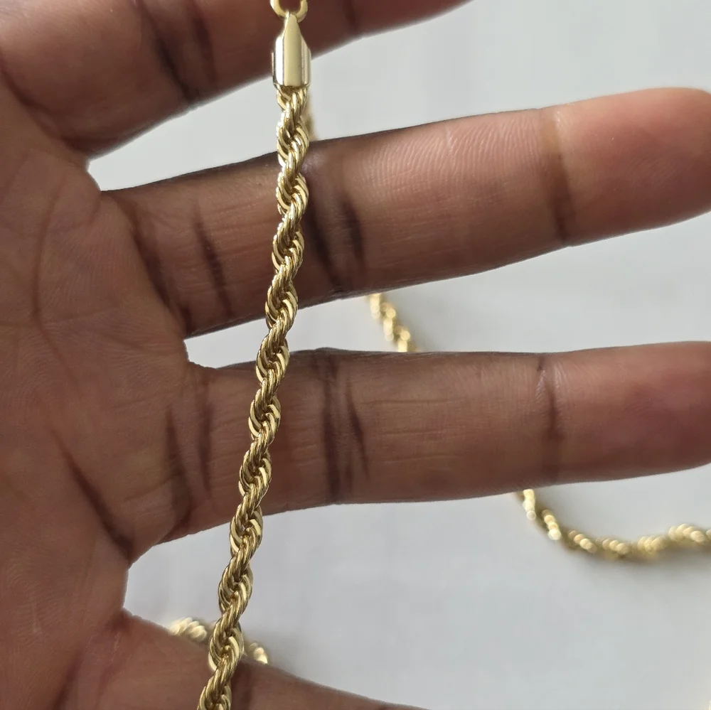 14K Yellow Gold Rope 5mm Italy  Chain Twist Link Necklace Hollow Thick New 23G - Picture 3 of 8